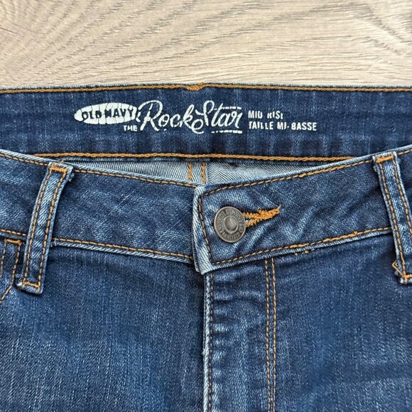 Old Navy Rockstar Mid Rise Ankle Jeans Size 12 Straight Leg Womens Dark Wash - Picture 6 of 13
